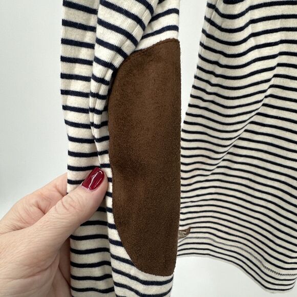 Lauren Ralph Lauren Shirt Womens Medium Cream Blue Stripe Faux Suede Detail - Picture 7 of 8